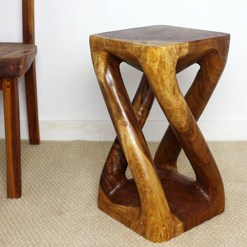 Haussmann® Wood Vine Twist Stool Accent Table 12 in x 22 in H Walnut Oil - 12" x 12" x 22"