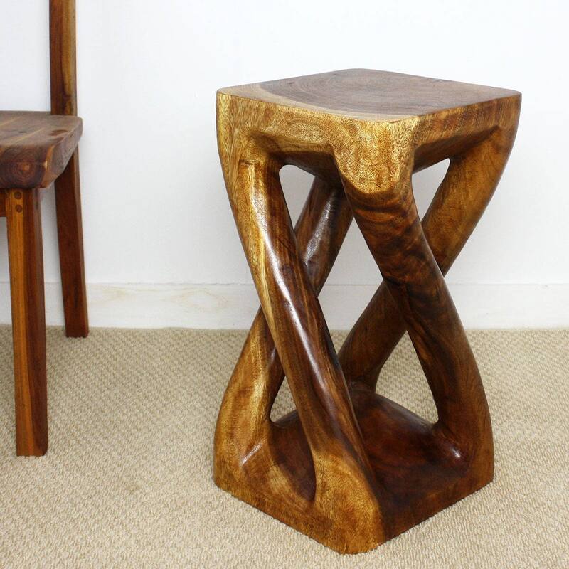 Haussmann® Wood Vine Twist Stool Accent Table 12 in x 22 in H Walnut Oil - 12" x 12" x 22"