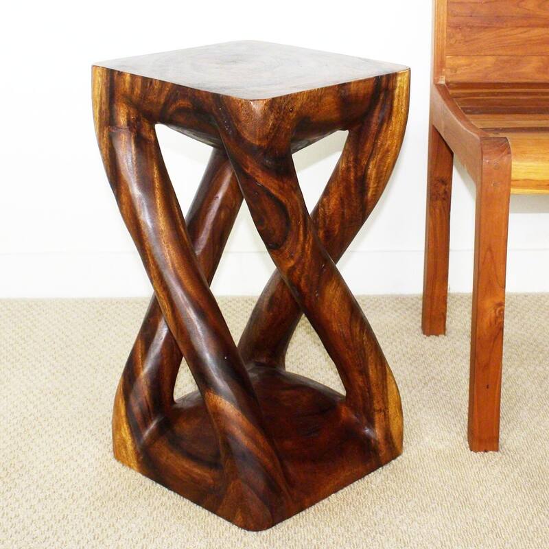 Haussmann® Wood Vine Twist Stool Accent Table 12 in x 22 in H Walnut Oil - 12" x 12" x 22"