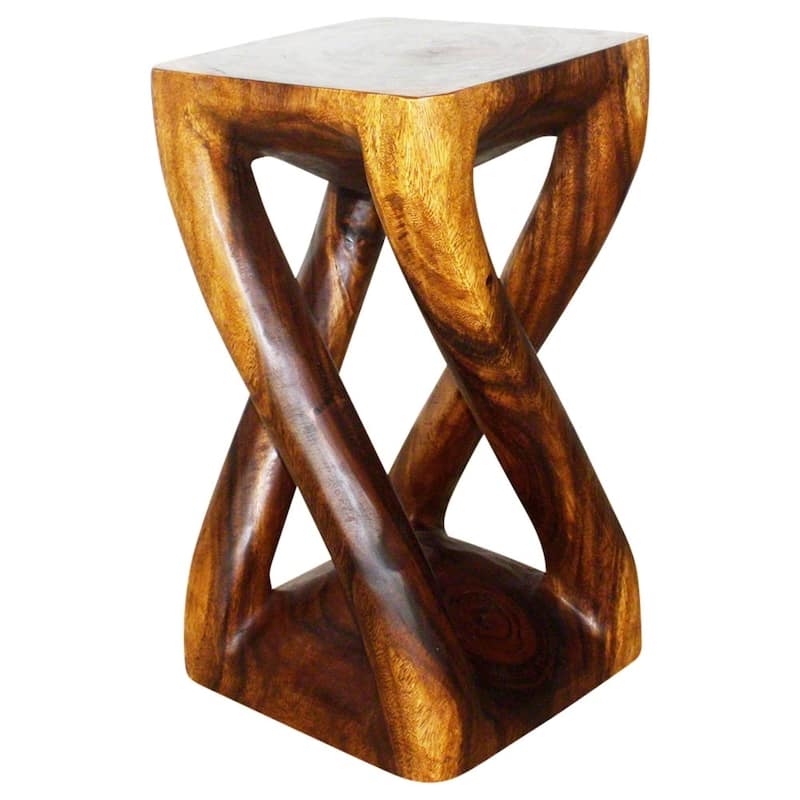 Haussmann® Wood Vine Twist Stool Accent Table 12 in x 22 in H Walnut Oil - 12" x 12" x 22"