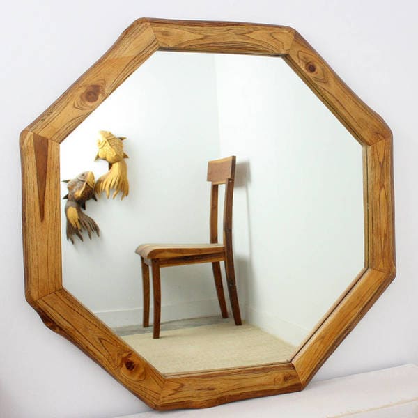 Handmade Teak Wood Walnut Oil Octagon Mirror - 34" x 34" (Thailand)