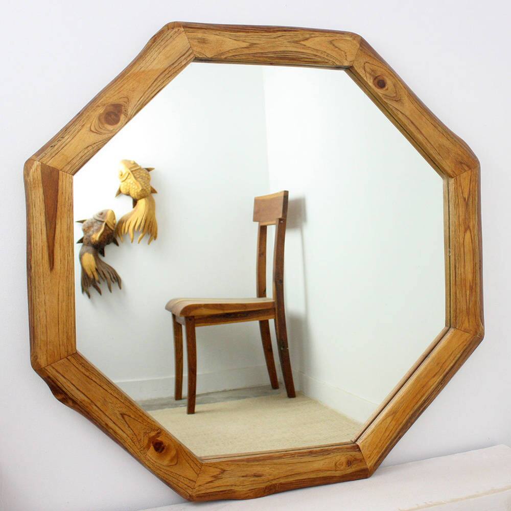 Handmade Teak Wood Walnut Oil Finish Octagon Mirror (Thailand) - A/N