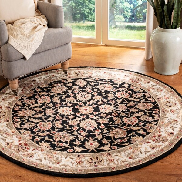 Safavieh Hand-hooked Chelsea Tabriz Black/ Ivory Wool Rug (4' Round) - 4'