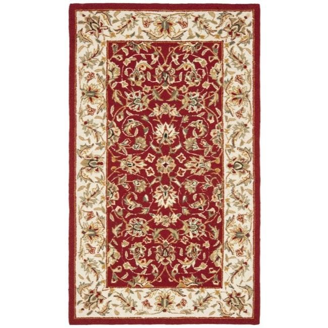 Hand hooked Chelsea Tabriz Burgundy/ Ivory Wool Rug (18 X 26)