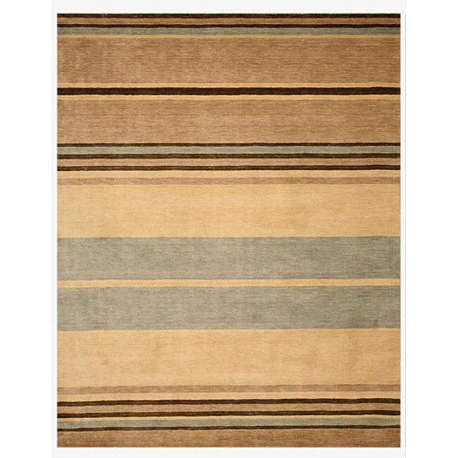 Hand tufted Alden Beige Stripe Wool Rug (79 X 99)