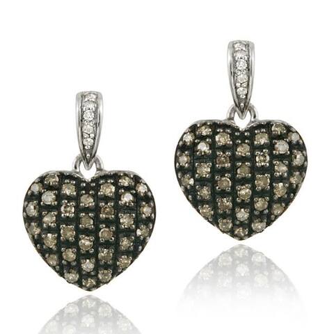 DB Designs Sterling Silver 3/4ct TDW Brown/ White Diamond Heart Earrings
