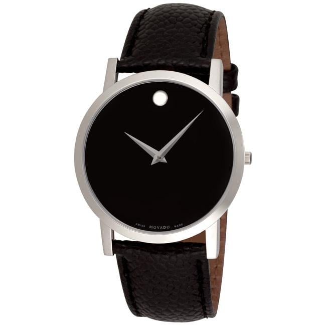 men's swiss museum classic black leather strap watch 40mm