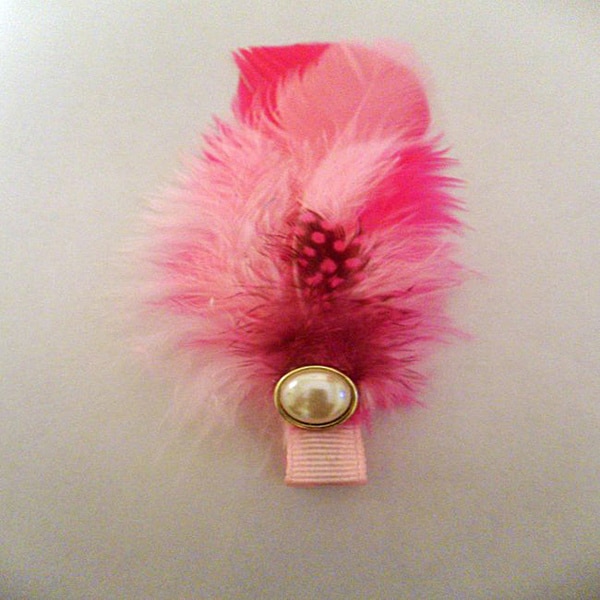 Shop Pink Feather and Pearl Hair Clip - Free Shipping On Orders Over ...