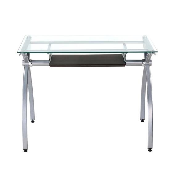 Shop Tempered Glass Top Steel Frame Computer Desk Overstock