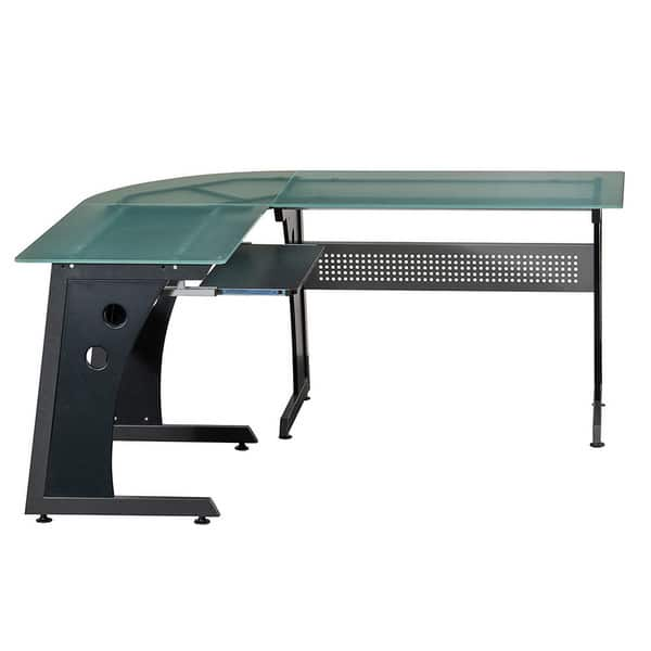 Shop Loft Style Tempered Glass L Shaped Computer Desk Black