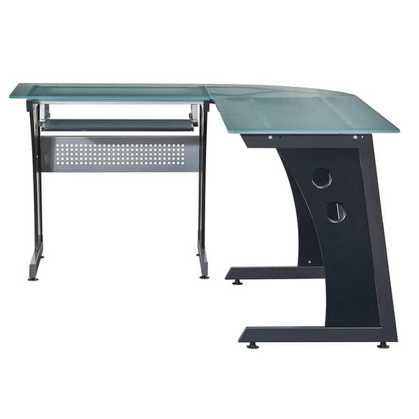 Shop Loft Style Tempered Glass L Shaped Computer Desk Black