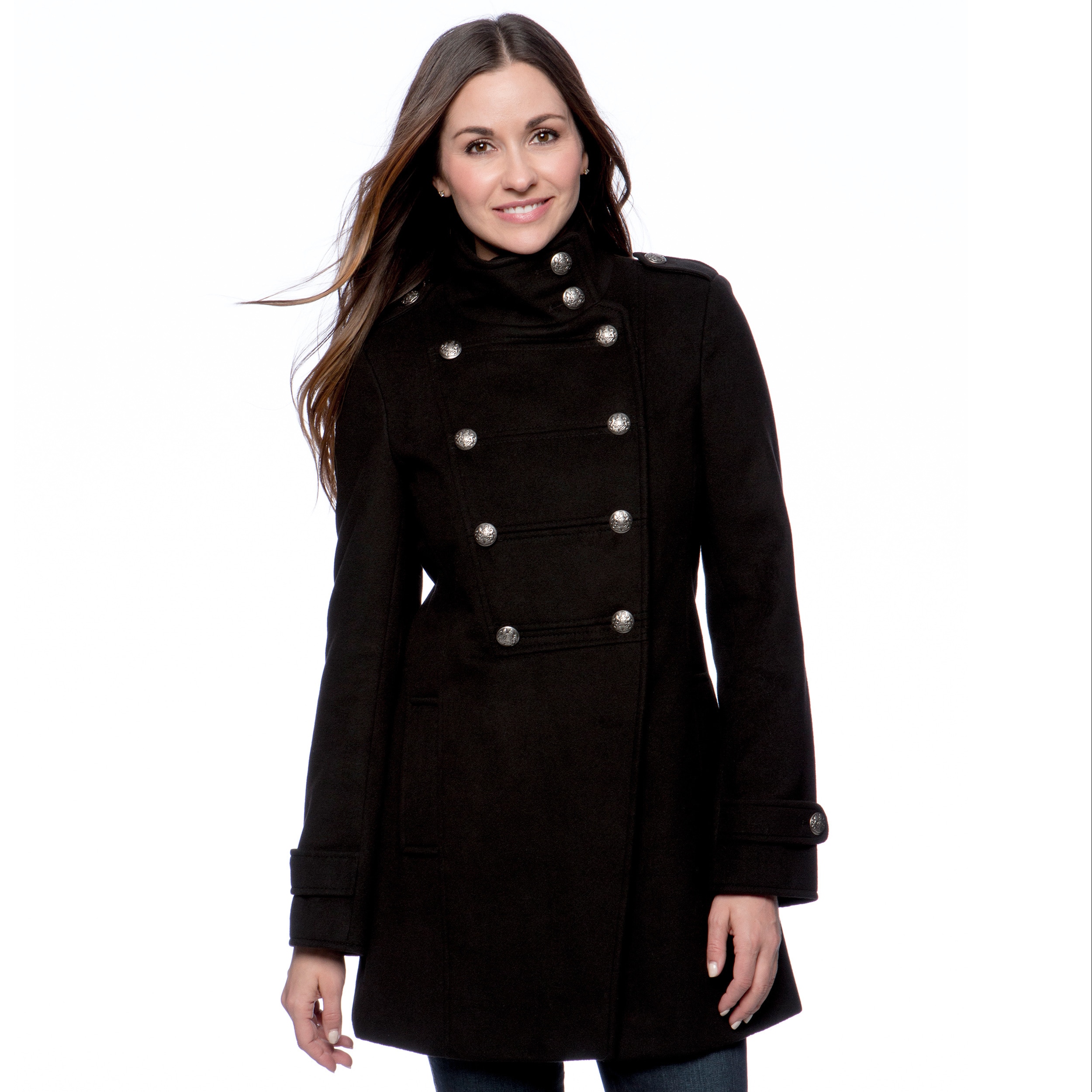 Grane Maralyn   Me Womens Double breasted Military Coat Black Size M (8  10)