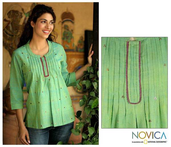 Handmade Womens Lemon Lime Cotton Blouse (India)  