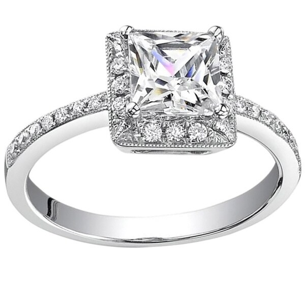 18k Gold 3/4ct TDW Princess Diamond Halo Engagement Ring (H, SI1-SI2 ...