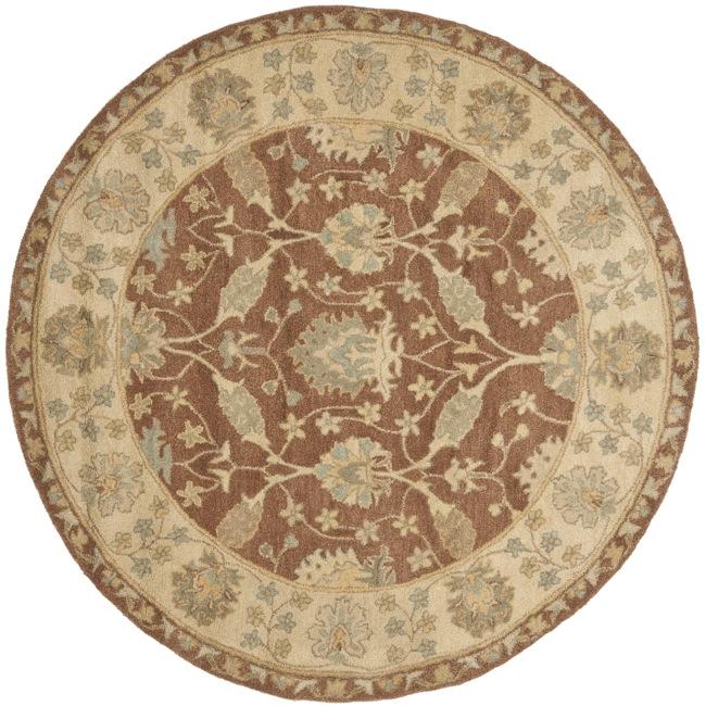 Handmade Farahan Brown/ Taupe Wool Rug (8 Round)