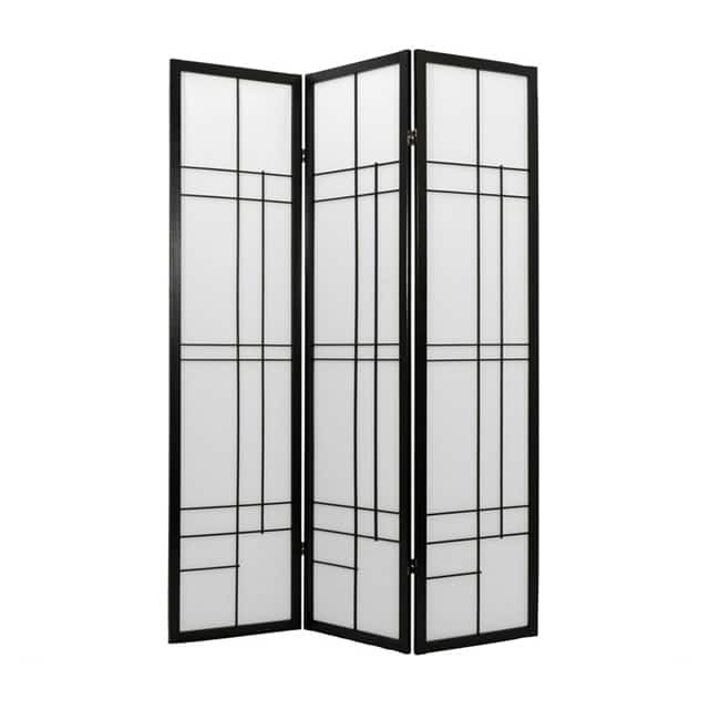 Handmade Wood and Rice Paper Eudes Shoji Screen (China) - 70.2 x 51 - 3 Panel Black