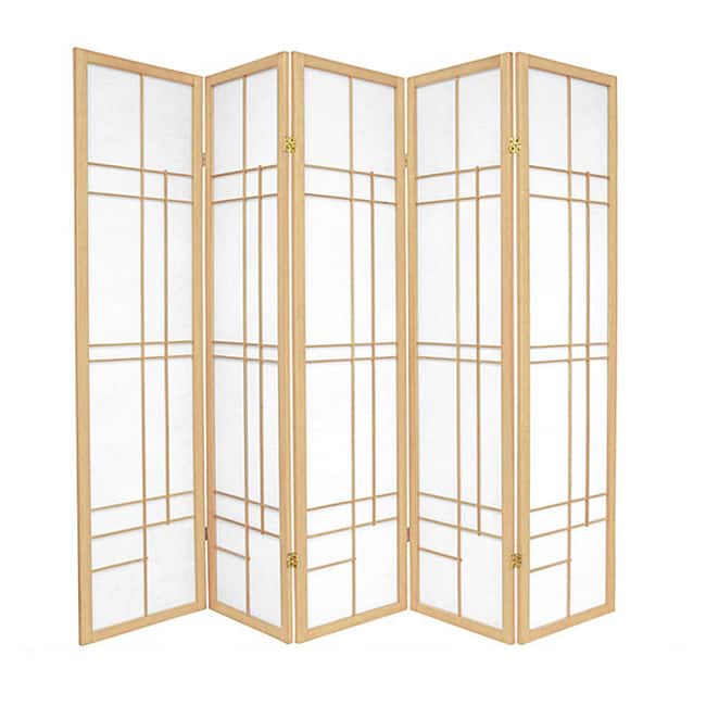Handmade Wood and Rice Paper Eudes Shoji Screen (China) - 70.2 x 51 - 5 Panel Natural