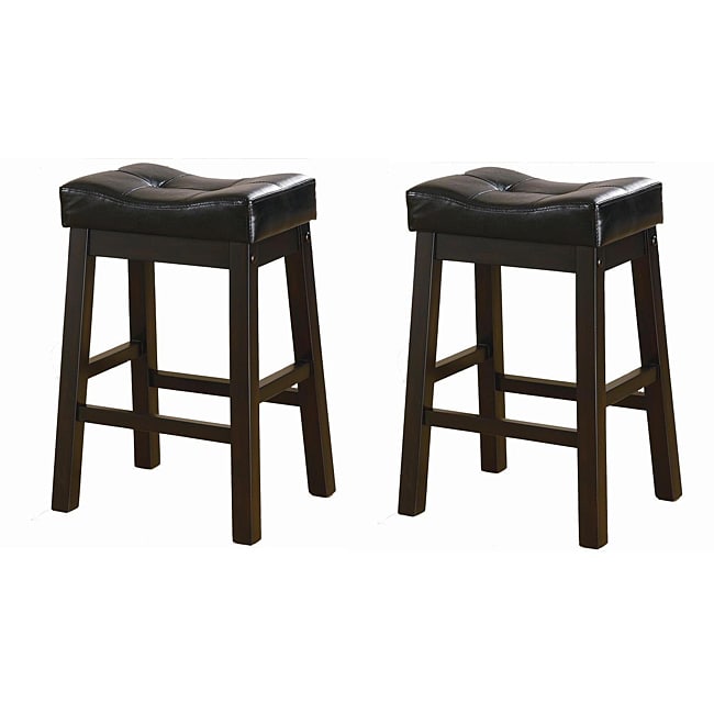 Black 24-inch Bicast Leather Counter-height Saddle Bar Stools (Set of 2