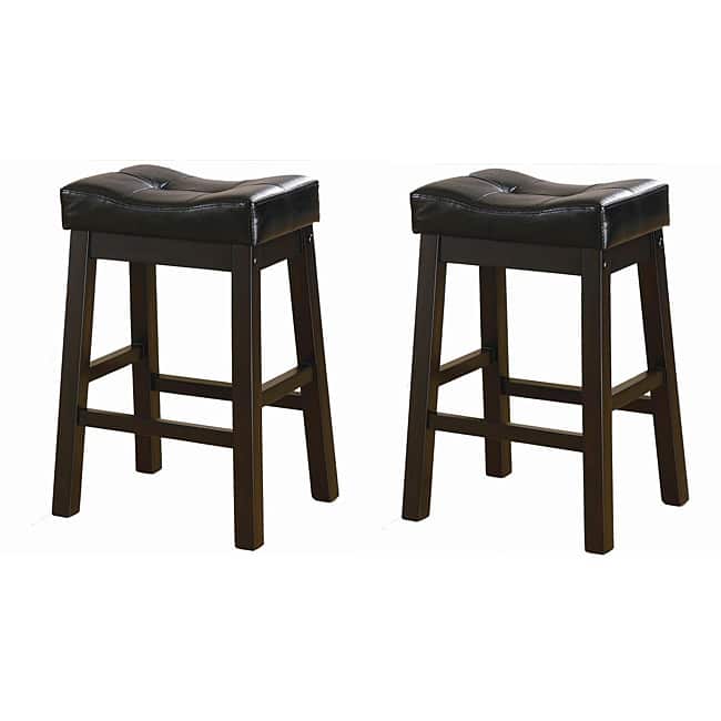 Black 24-inch Bicast Leather Counter-height Saddle Bar Stools (Set of 2)