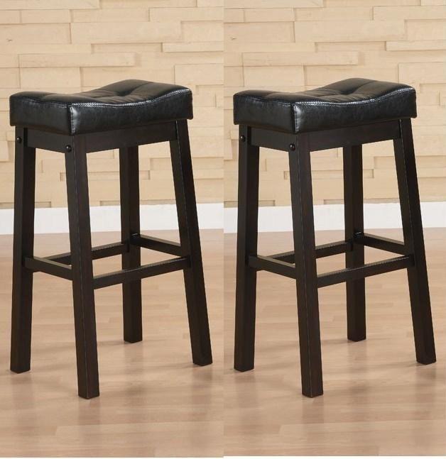 Shop Black 30inch Bicast Leather Counterheight Saddle Bar Stools (Set