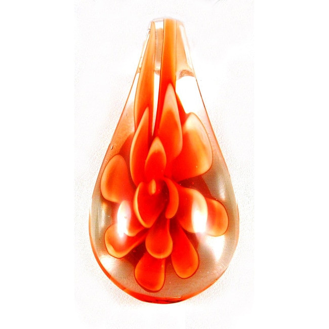 Glass Orange Flower Teardrop Pendant