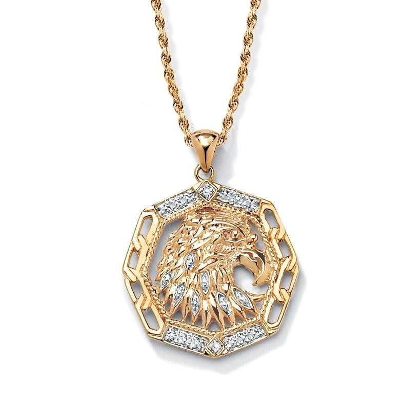 PalmBeach 18k Gold over Silver Mens Diamond Accent Eagle Pendant