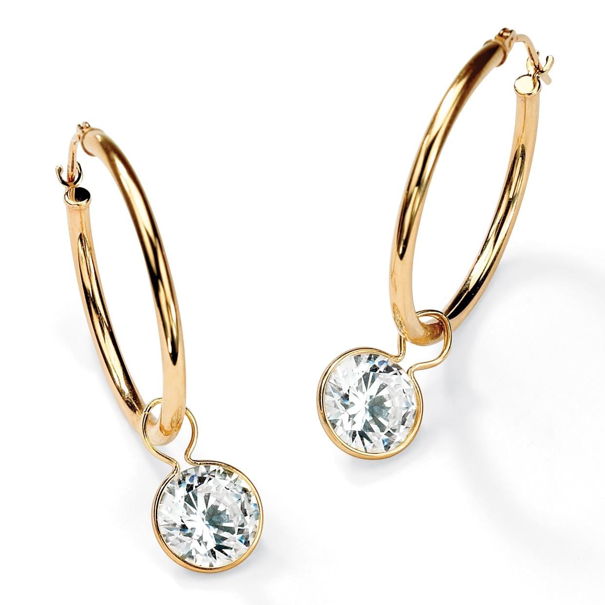 PalmBeach CZ 10k Yellow Gold Cubic Zirconia Hoop Earrings Classic CZ