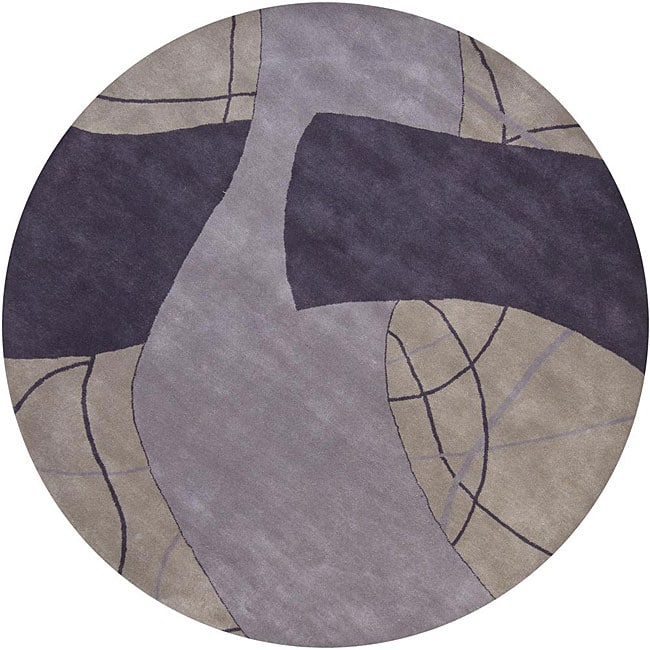 Hand tufted Gray Abstract Mandara New Zealand Wool Rug (79 Round)