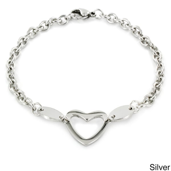 Stainless Steel Polished Heart Cut out Charm Bracelet