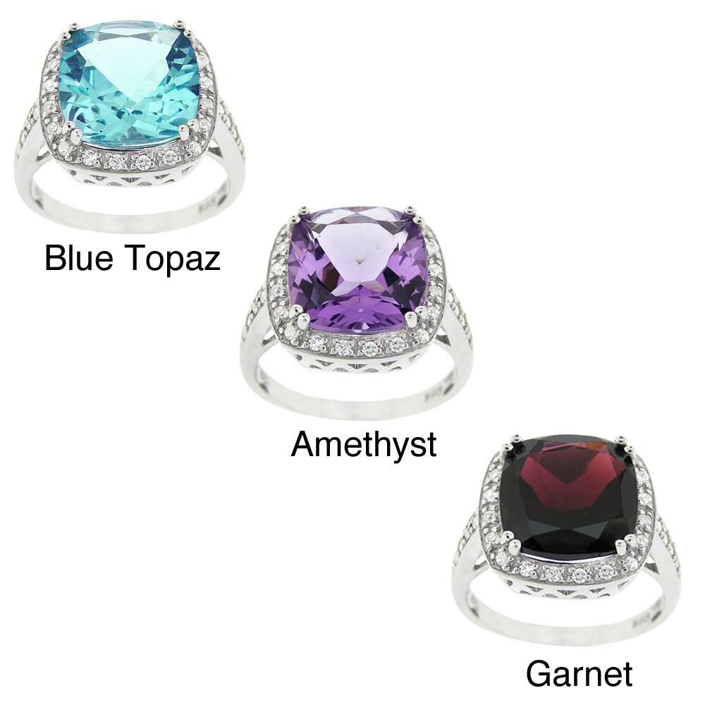 Glitzy Rocks Sterling Silver 10 3/8 CTW Square-cut Gemstone and Cubic Zirconia Ring