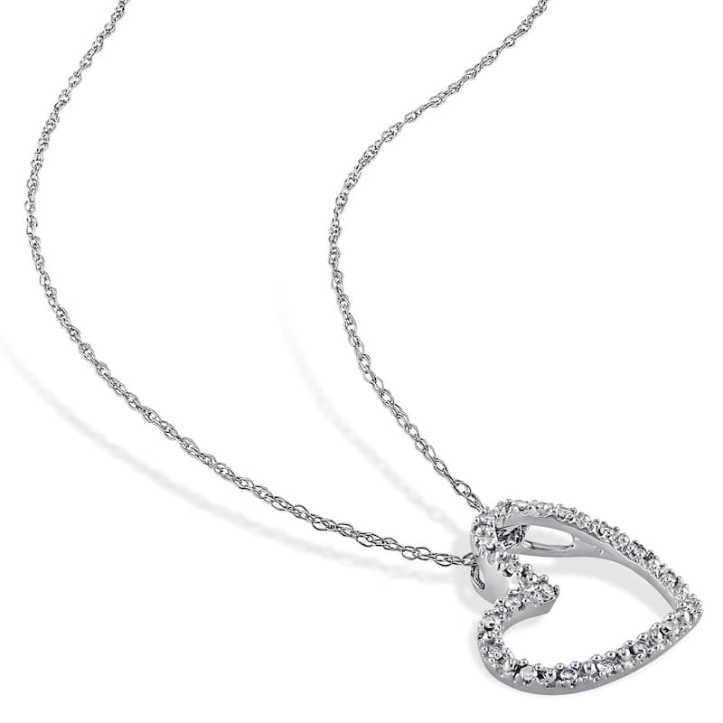 Miadora 10k White Gold 1/10ct TDW Diamond Heart Necklace