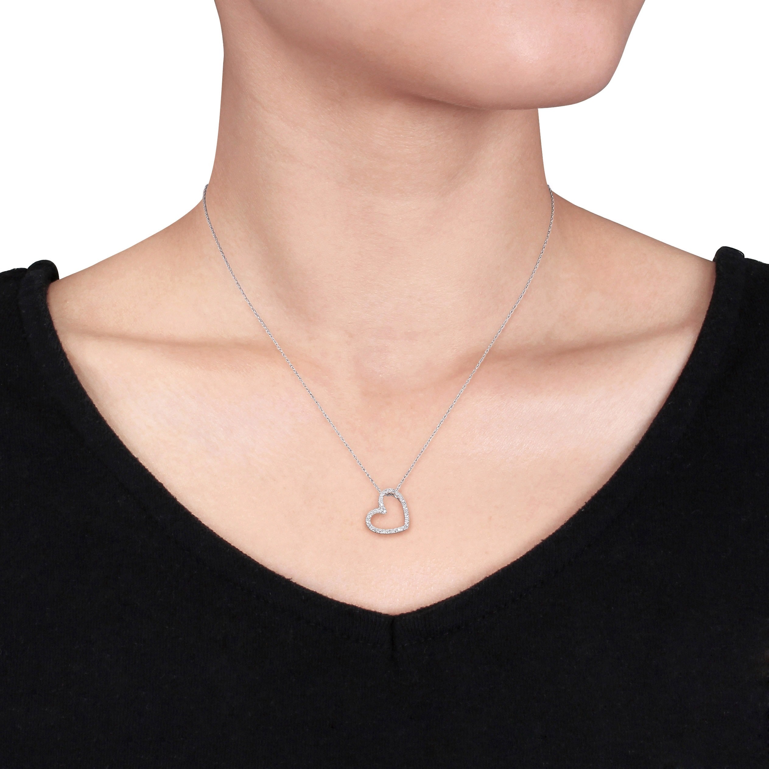 Pretty Jewels MOM in Heart 0.08 Carat Diamond Heart Necklace in 925 Sterling Silver 18 Rope Chain I1-I2 Yellow-Plated