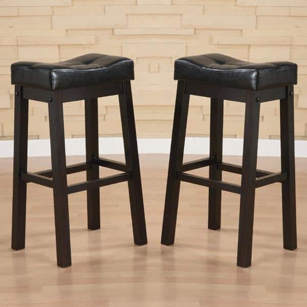Hadden Bicast Leather 30 inches Height Tufted Saddle Barstool (Set of 2)