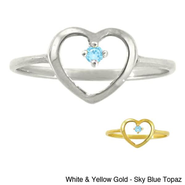 10k Gold Birthstone Petite Designer Heart Ring Gemstone Rings