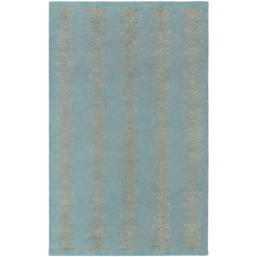 Hand-tufted Designer Sky Blue Stripe Geometric Wool Area Rug - 5' x 8'/Surplus