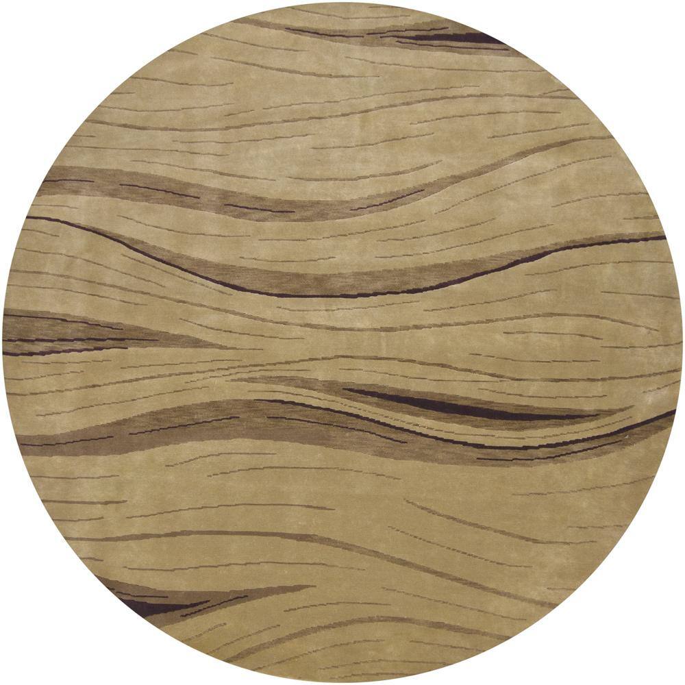 Contemporary Hand-Knotted Mandara Tan New Zealand Wool Rug (7'9" Round)