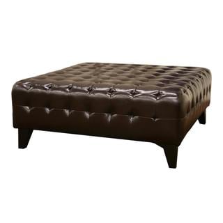 Pemberly Dark Brown Bonded Square Leather Ottoman Overstock 5258389