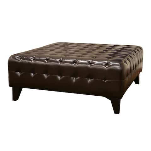 Pemberly Dark Brown Bonded Square Leather Ottoman