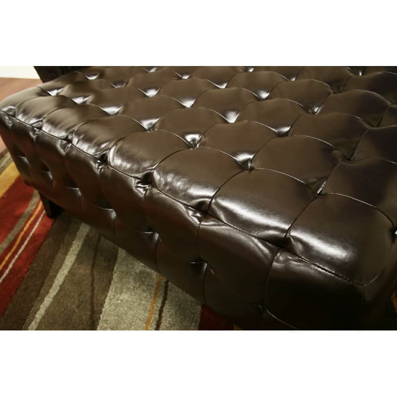 Pemberly Dark Brown Bonded Square Leather Ottoman
