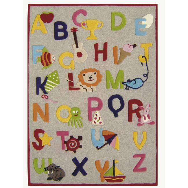 nuLOOM Hand-carved Kids Alphabets and Letters Beige Wool Rug (5' x 7') - multi - 5' x 8'