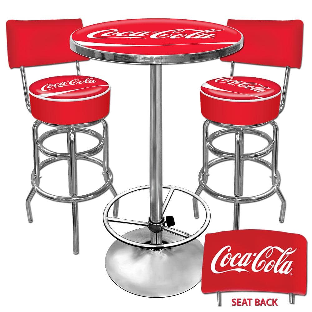 Coca Cola Pub Table and Bar Stools with Backs Set - 41" x 29" x 8.5"