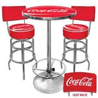 Trademark Gameroom Coca Cola Vinyl Upholstery Metal Pub Table and Bar Stools with Backs Set
