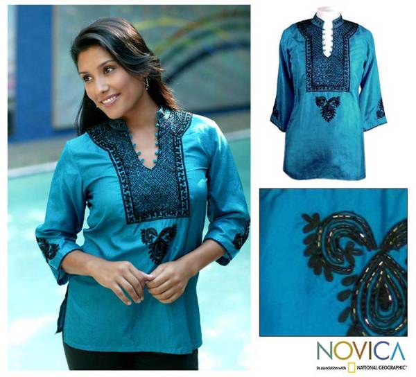 Women's Silk 'Maharani' Beaded Tunic (India) Novica Women's Clothing