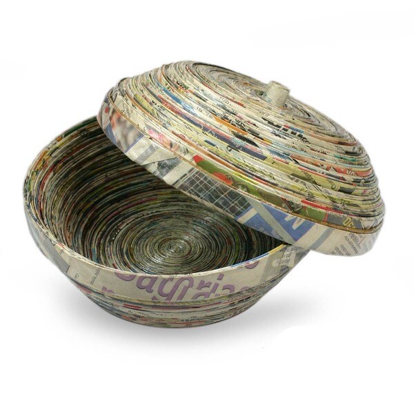 Handmade Recycled Paper 'Spiral' Box (Guatemala). Opens flyout.