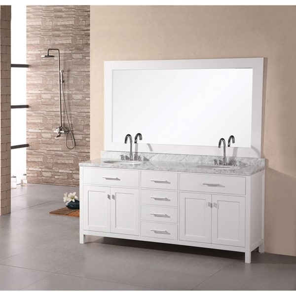 Design Element London 72 Inch White Double Sink Bathroom Vanity