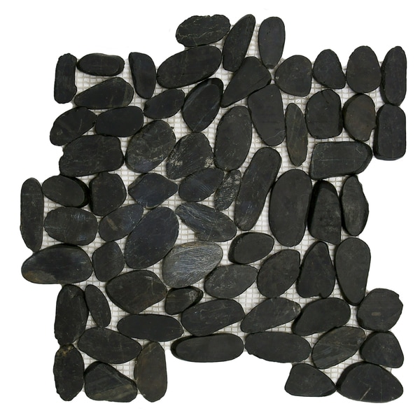 SomerTile 11.75x11.75 in Riverbed Flat Black Natural Stone Mosaic Tile