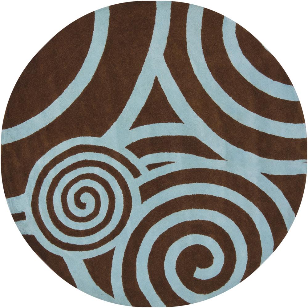 Hand tufted Mandara Brown/blue New Zealand Wool Rug (79 Round)