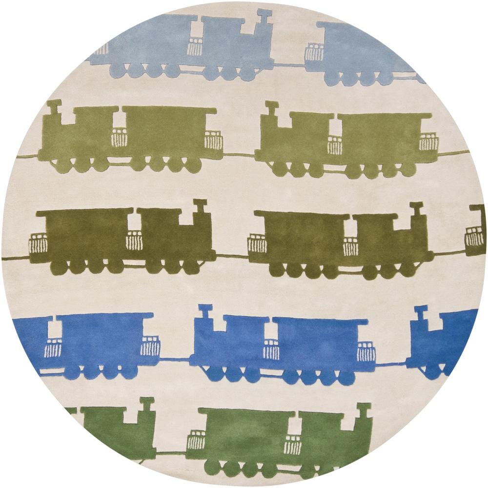 Hand tufted Mandara Ivory New Zealand Wool Train Pattern Rug (79 Round)