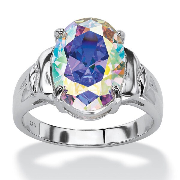 5.81 TCW Oval-Cut Aurora Borealis Cubic Zirconia Cocktail Ring in Sterling Silver Color Fu
