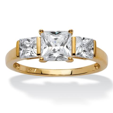 10K Yellow Gold Cubic Zirconia 3-Stone Bridal Ring - White